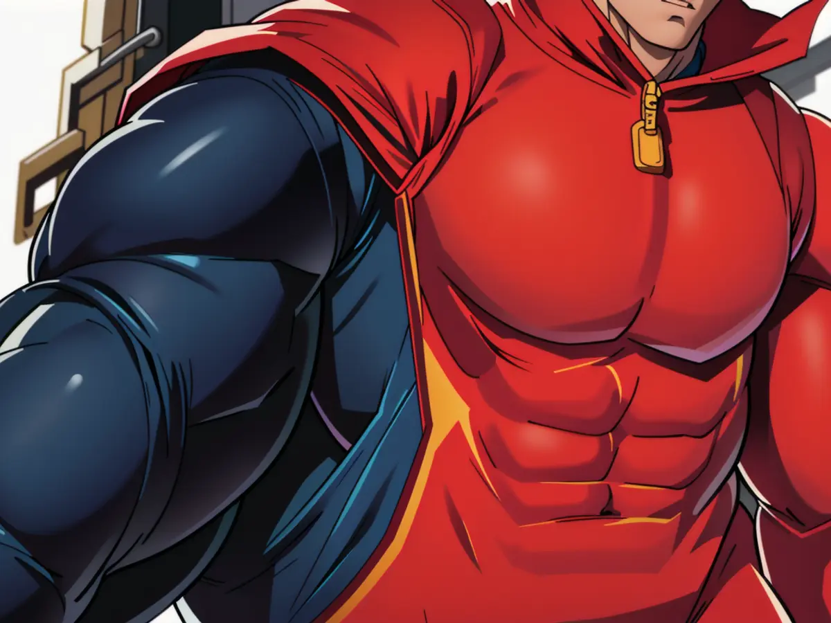 Person dressed in a red zip-up puffer jacket.