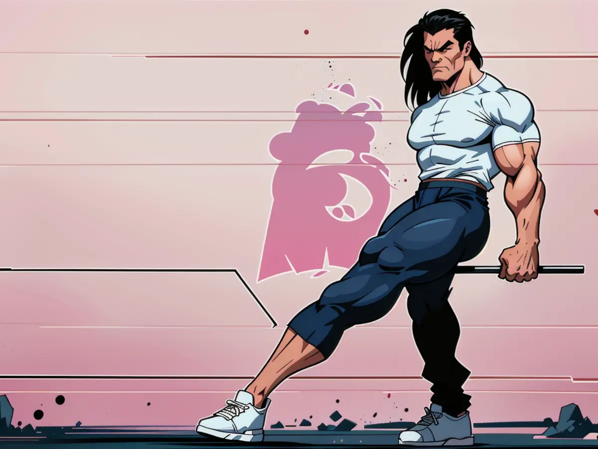 Person in black sneakers, positioned before a pink backdrop, casually kicking their legs forward. Individual flaunting black sneakers against a vibrant pink background, engaging in an playful feet-kicking act.