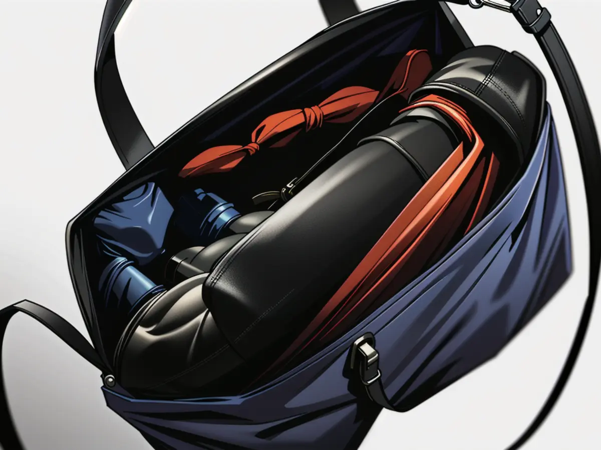 Dark, smooth leather accessory fashioned into a handbag