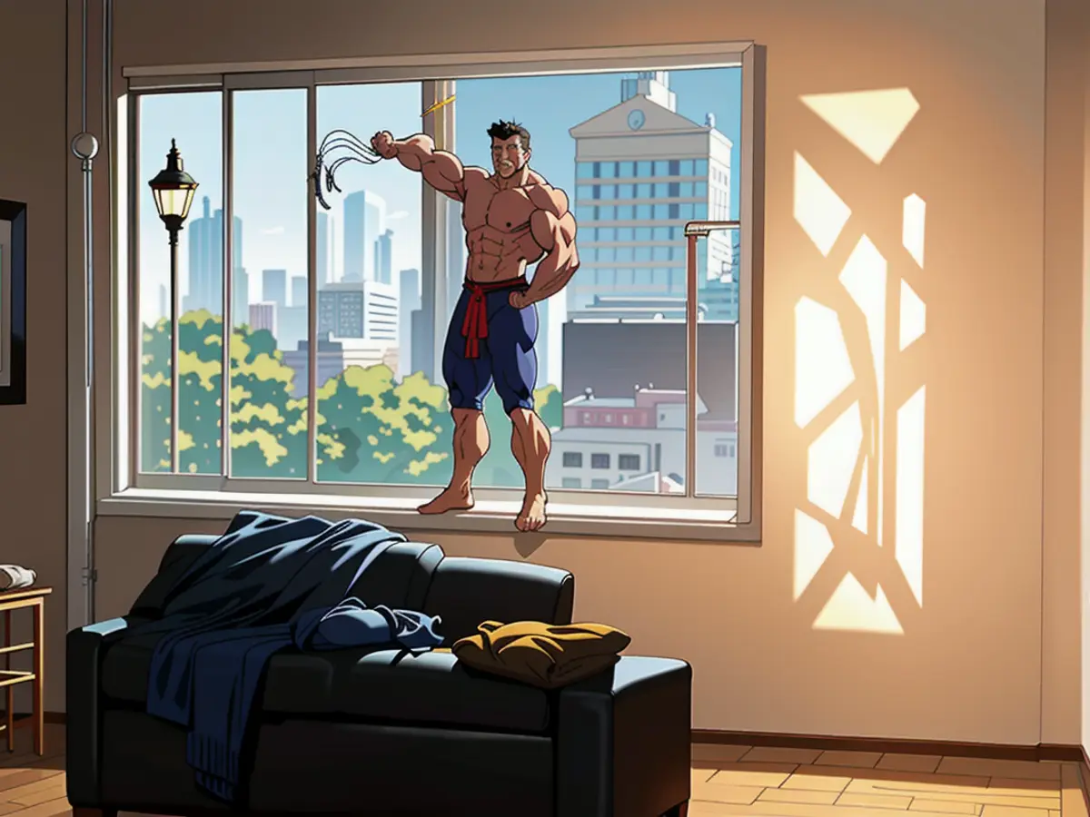 Illuminated floor lamp, now in use, reappears in the review.