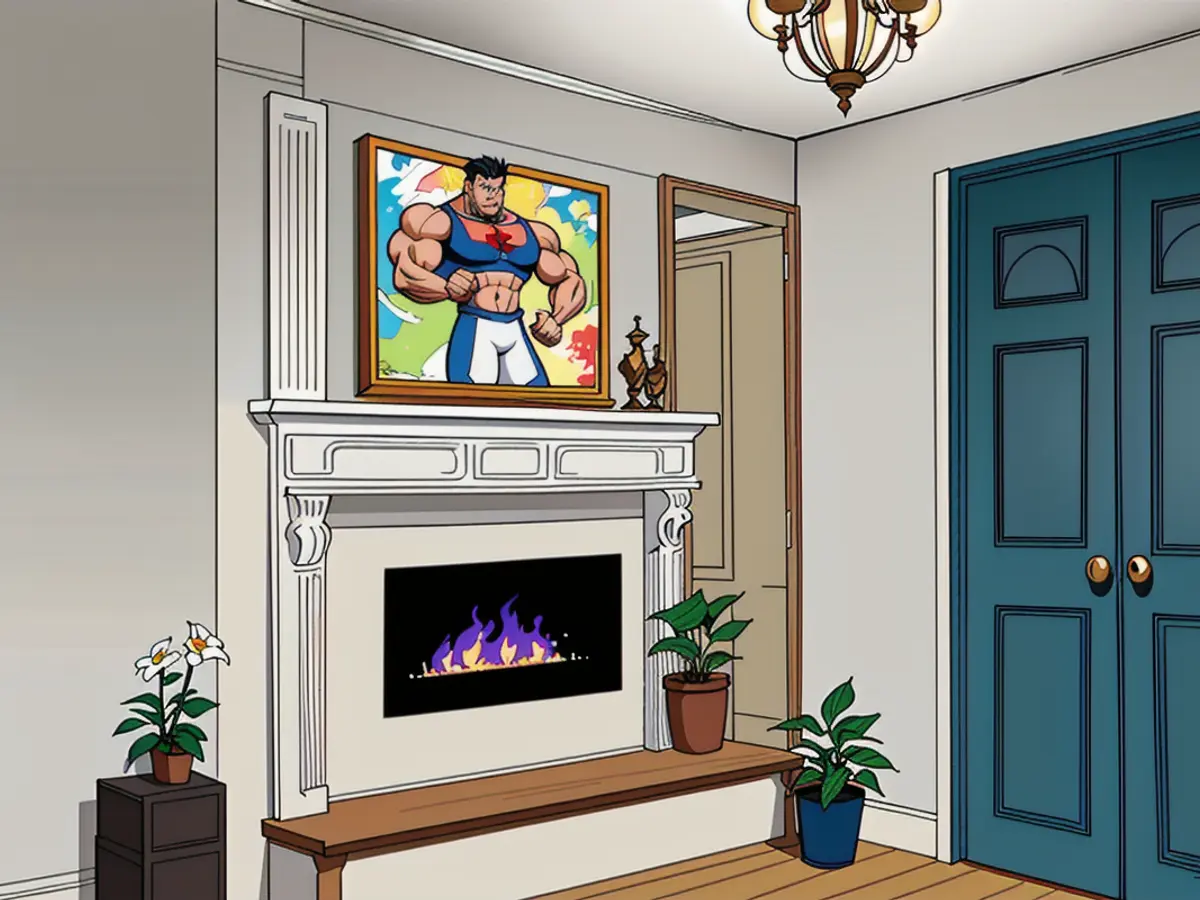 Wall-mounted imitation fireplace in the living room evaluated by reviewer