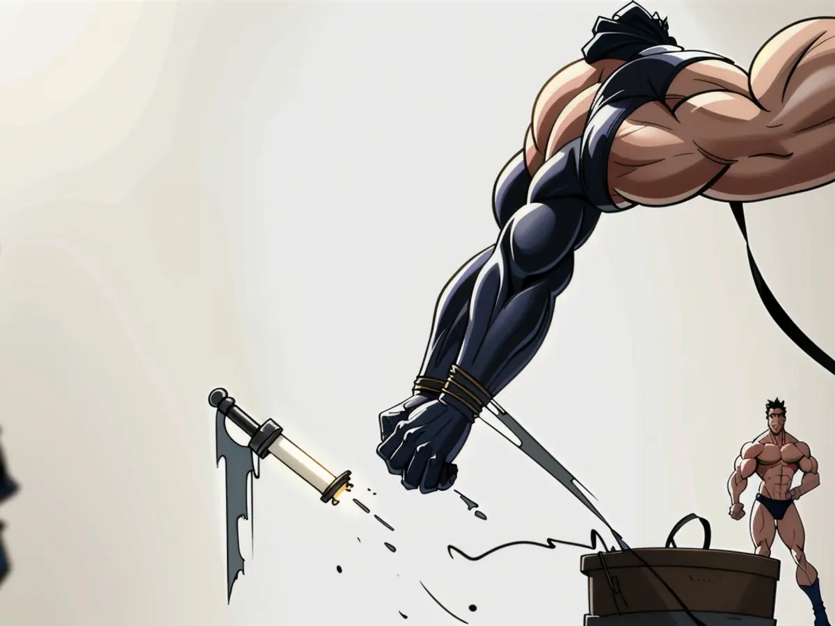 Model showcasing black and shiny immersion blender in photographs. Picture displaying a model wielding a black and metallic immersion blender.