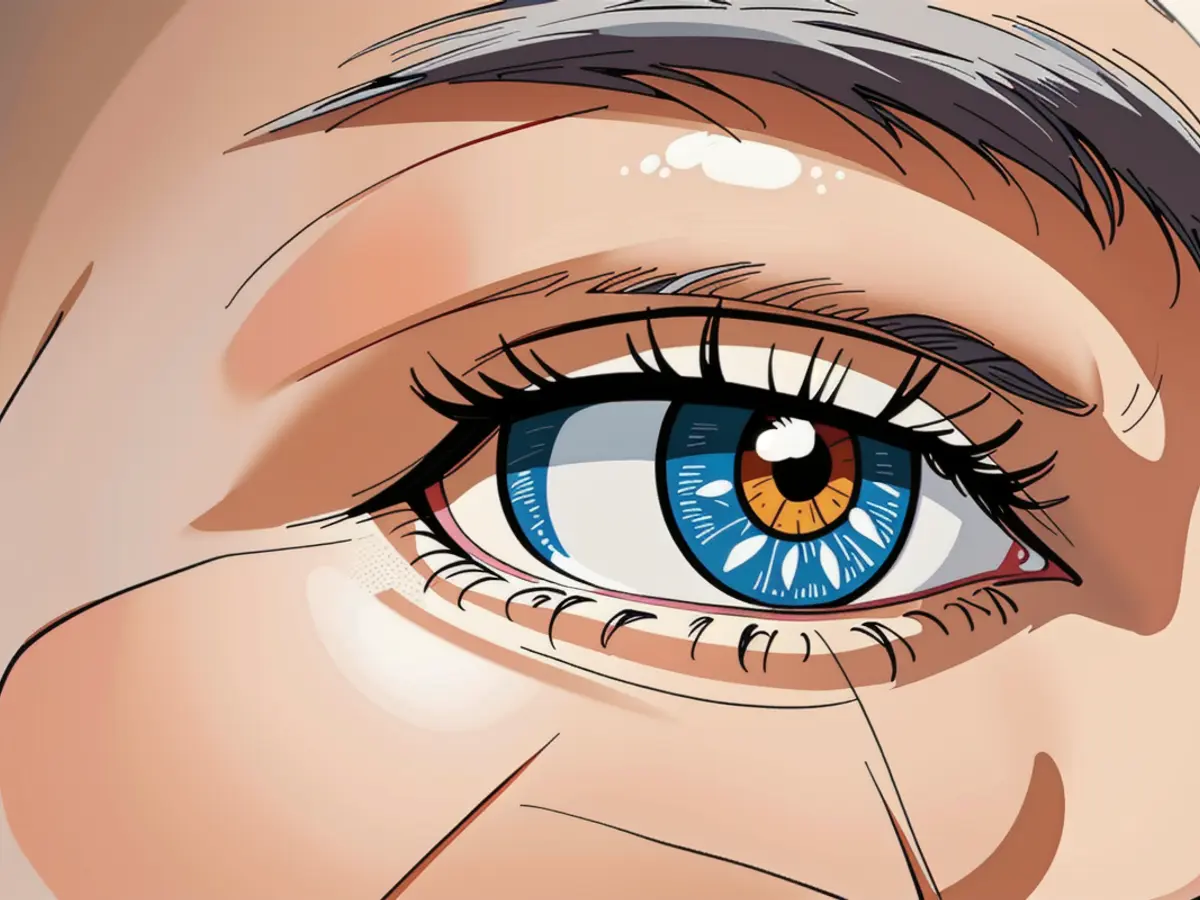 Model's intricate, mascara-adorned eyelashes capture a detailed, up-close shot. Up-close portrayal of a fashion model's eyelashes adorned with mascara application.