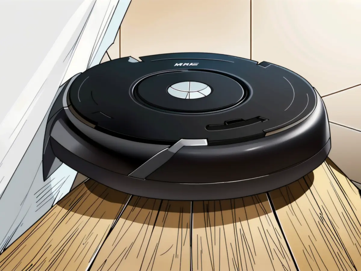 Robot vacuum cleaning continuously pressed against a wall. Robot vacuum cleaning consistently along a wall.