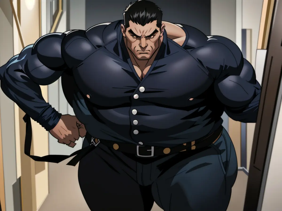 Critic donning a black V-neck tunica with fastenings delivers evaluation Critic donning a black V-neck pullover featuring buttons reviews...