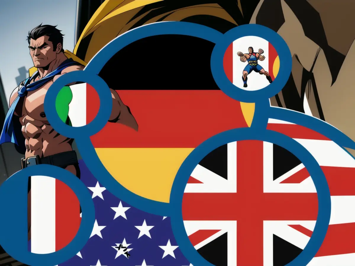 Top Contributors to Ukraine Visualized as Graphic Sphere Representations, Each Flag Signifying a Nation