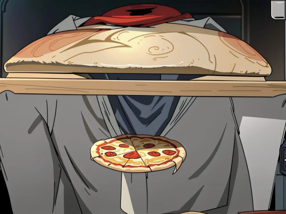 Grill acting as pizza oven, toasts pizza inside.