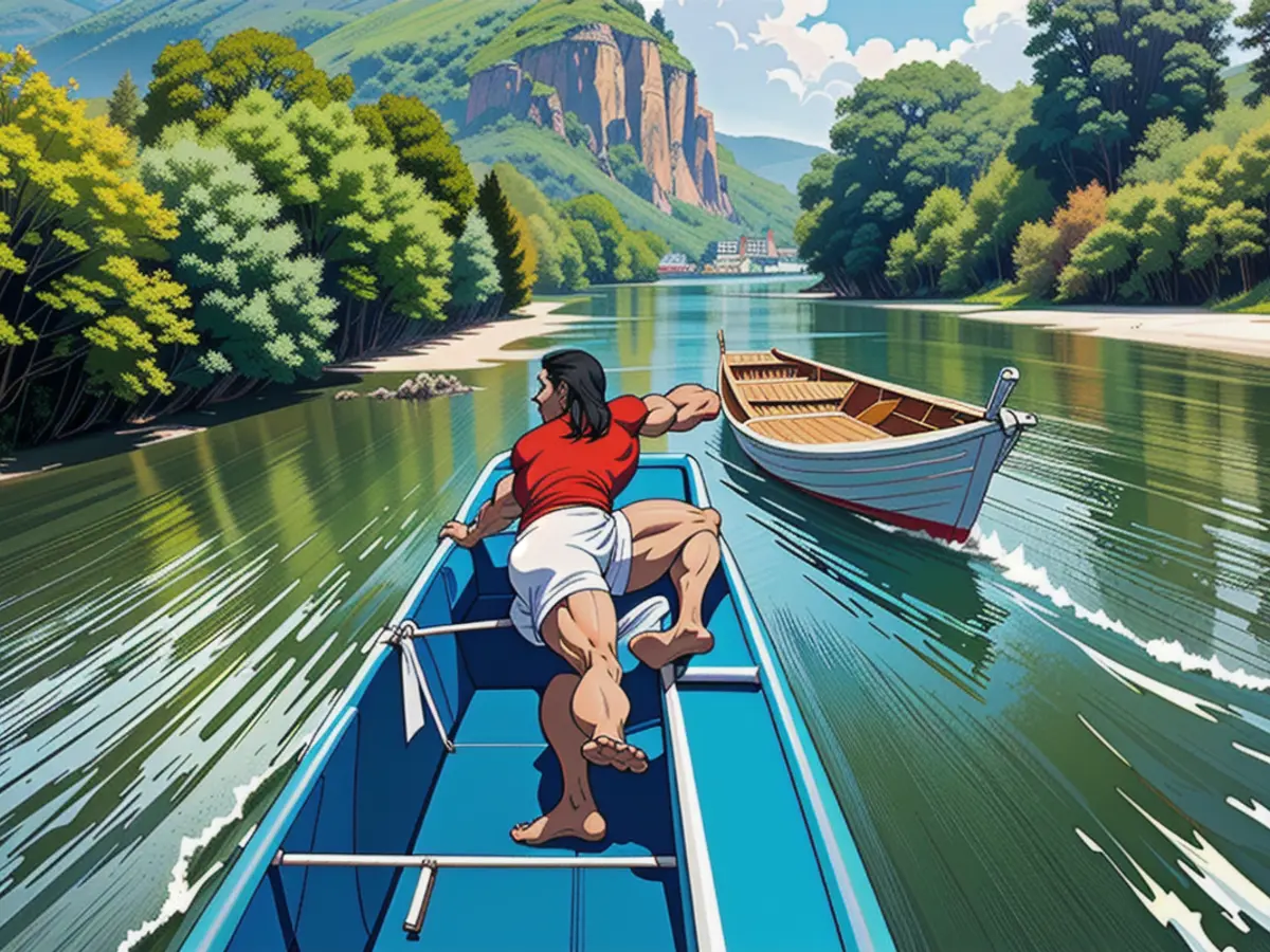 Reviewer Spotted Sporting Red Sandals While Waving from Boat Floating on Tropical Water Body