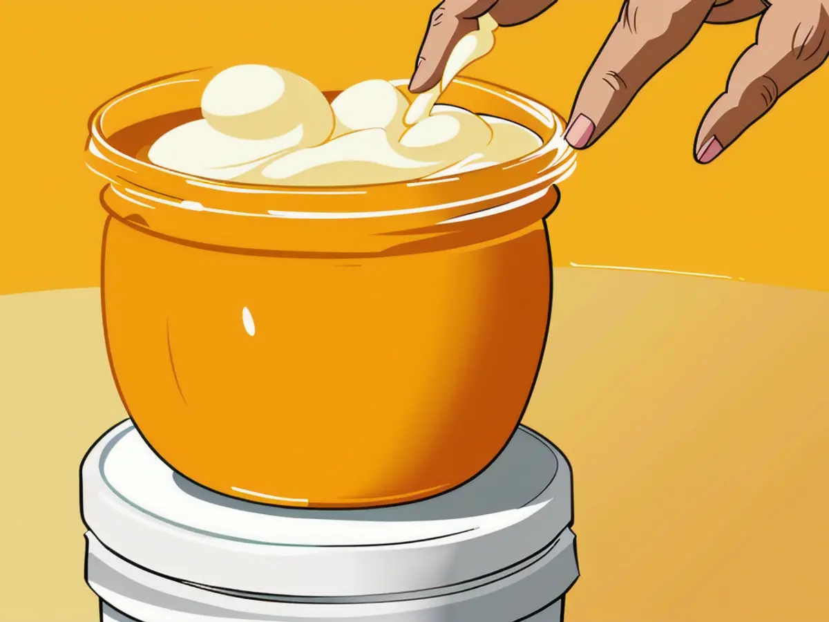 Hand retrieving cream from container Jar Fingers, Extracting Delight in Every Scoop
