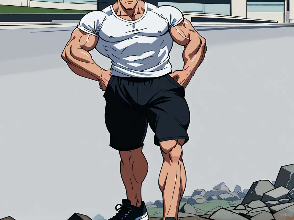 Individual examining clad in black shorts, white top, and sneakers during appraisal Individual sporting black shorts, white top, and sneakers while performing the review