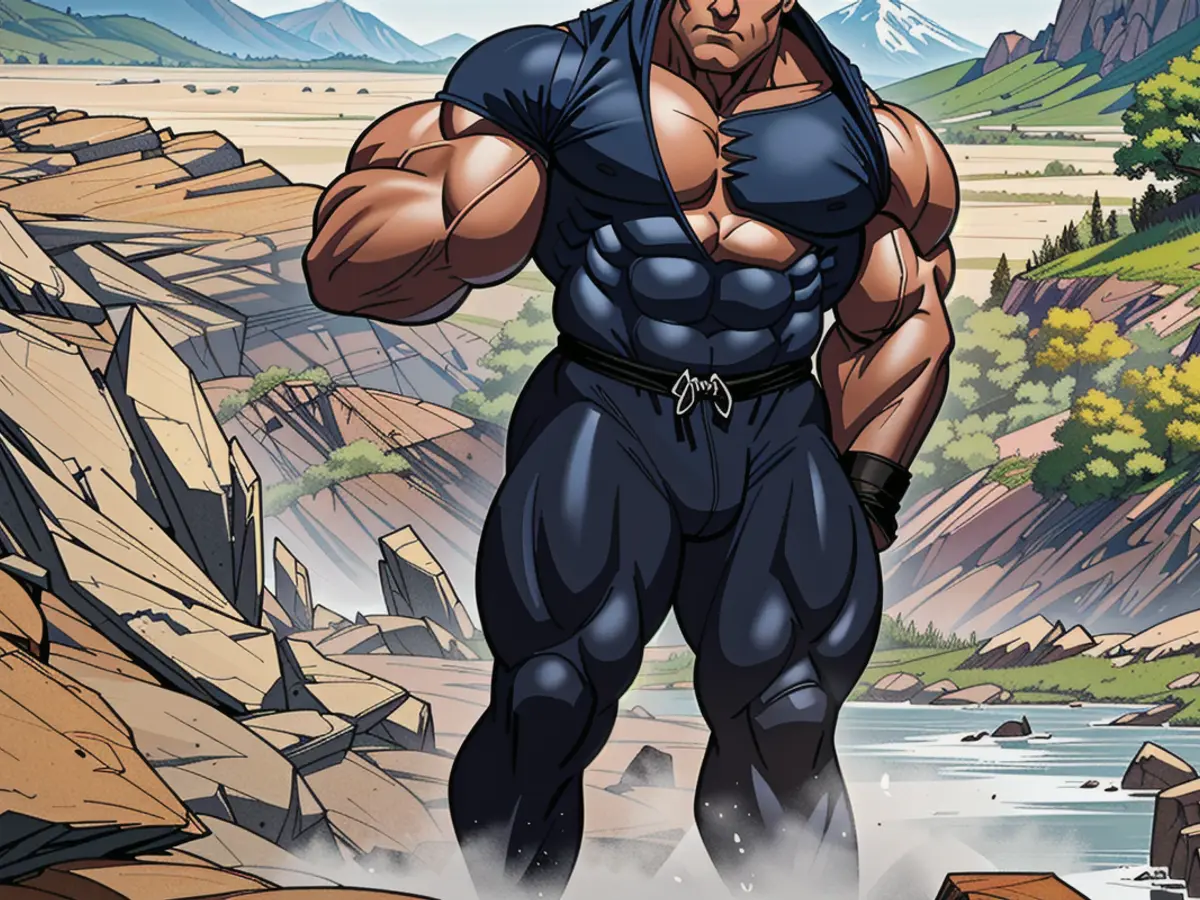 Critic donned black jumpsuit amidst mountain backdrop during photo shoot Critic, clad in black jumpsuit, poses against scenic backdrop of mountains.