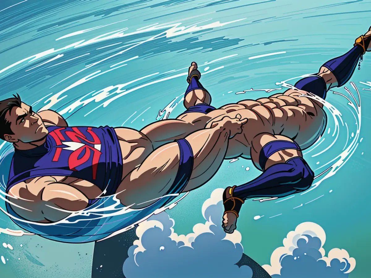 Pool Reviewer Reclining amidst a Square-Grid Enclosure, Equipped with Inflatable Edge Floats at Both Ends.