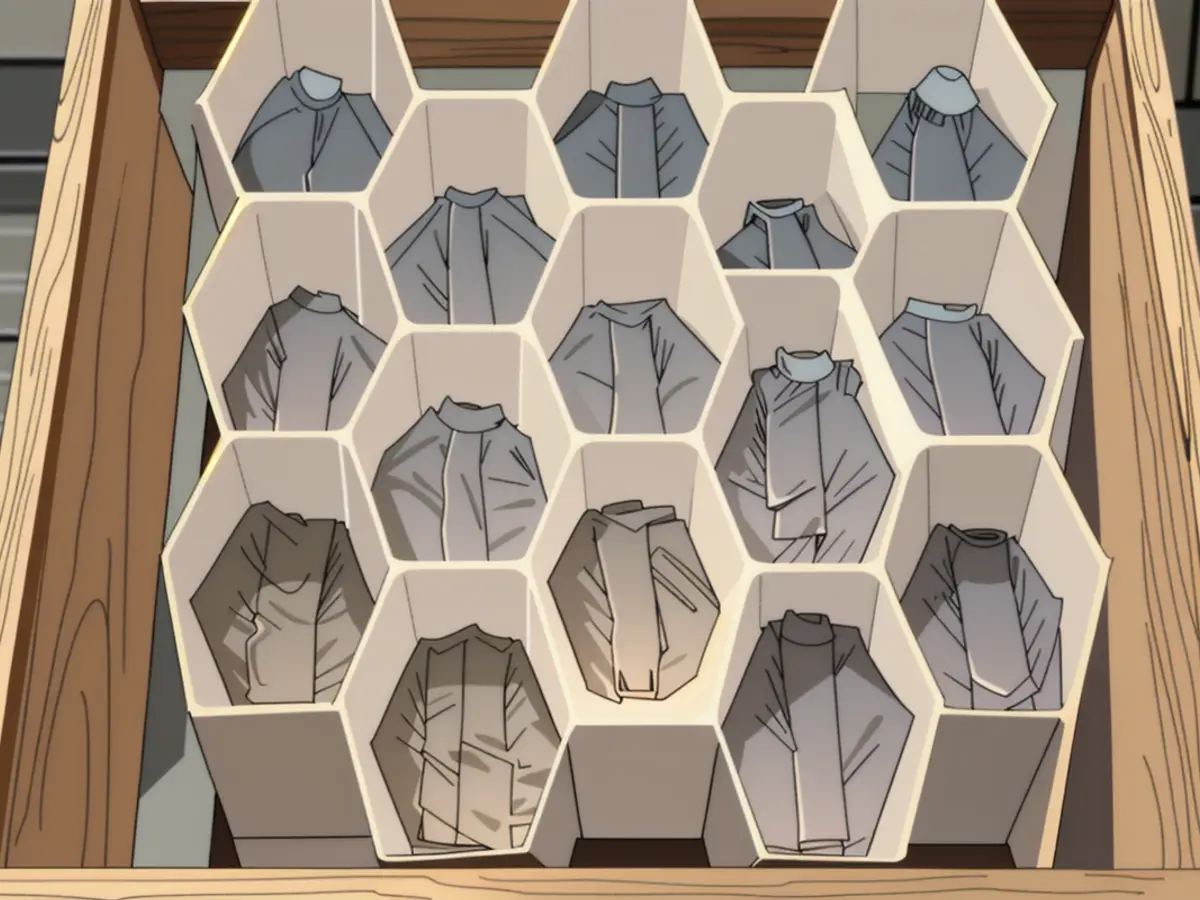 Snapshots of a Honeycomb Drawer Organizer Showcase Its Design Image showcasing a honeycomb drawer organizer, featuring an assessment by a reviewer