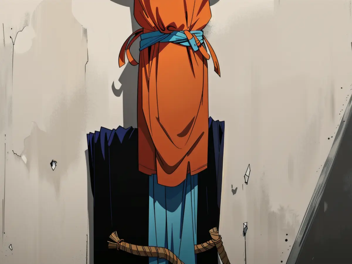 Wall-mounted broom holder is pictured, securing an orange broomstick effortlessly for its owner, the identified reviewer. Wall-mounted broom holder and its user, a reviewer, shown adeptly securing an orange broomstick in place