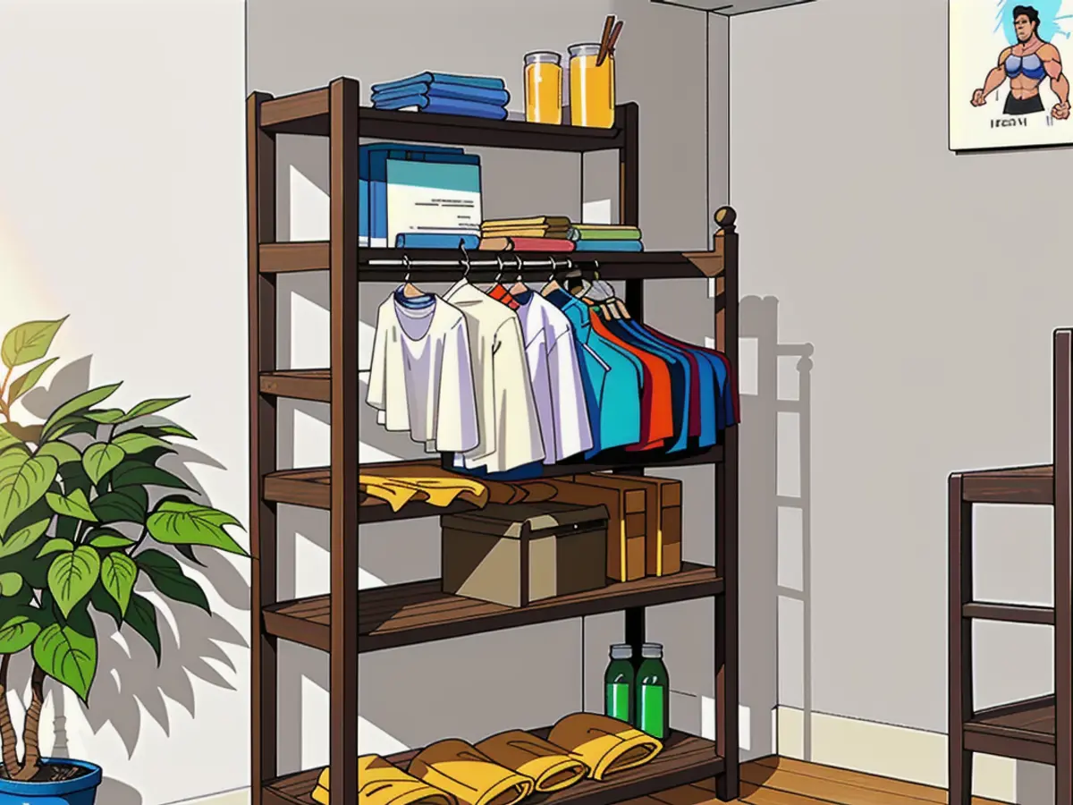 Rustic baker's rack, featuring four spacious shelves and practical hooks for towels on the sides. Rustic baker's rack offering four spacious shelves and towel hanging hooks on the sides.