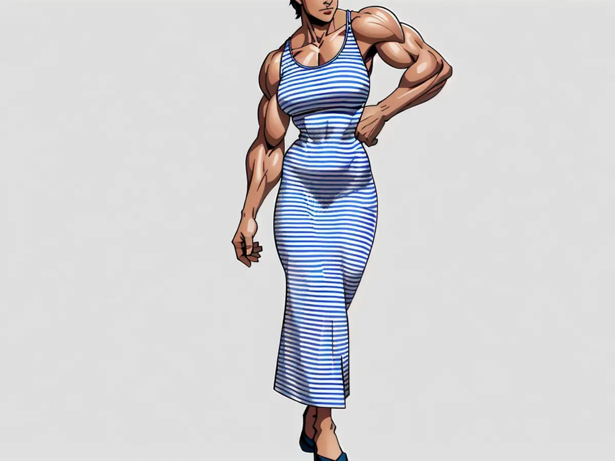 Striped midi dress-wearing model featured in news article.