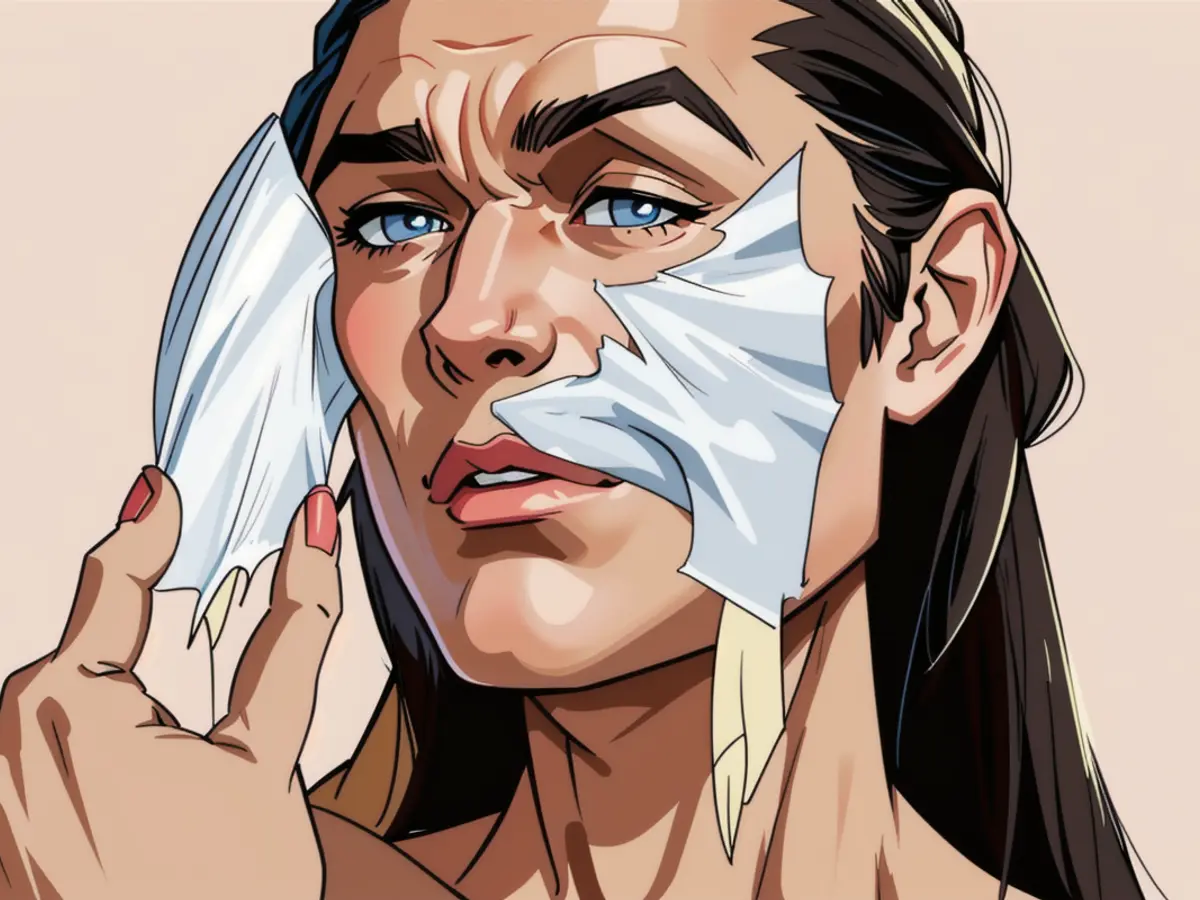 Individual posing serum in proximity to their visage