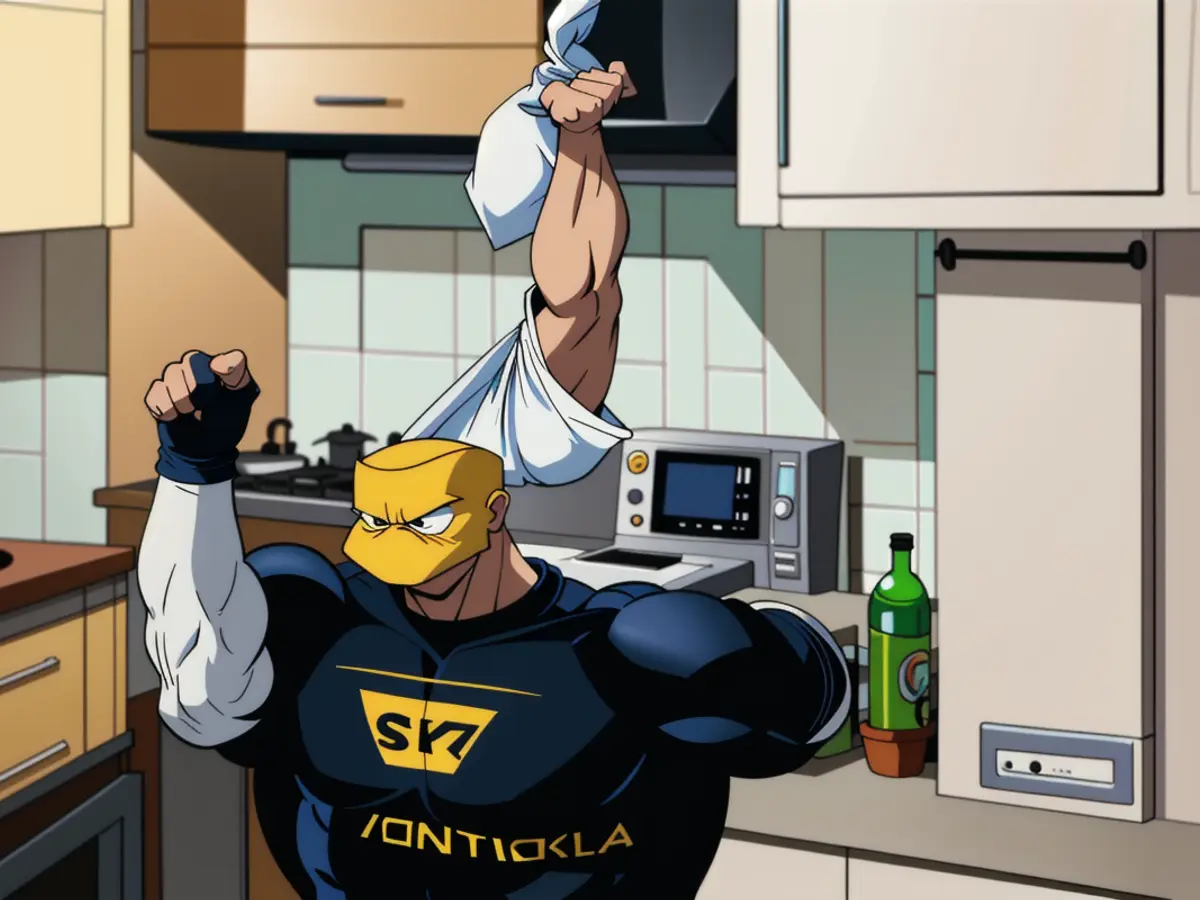 Kitchen tile image evaluation by critic within cooking area. Image showcasing tile review in a kitchen setting