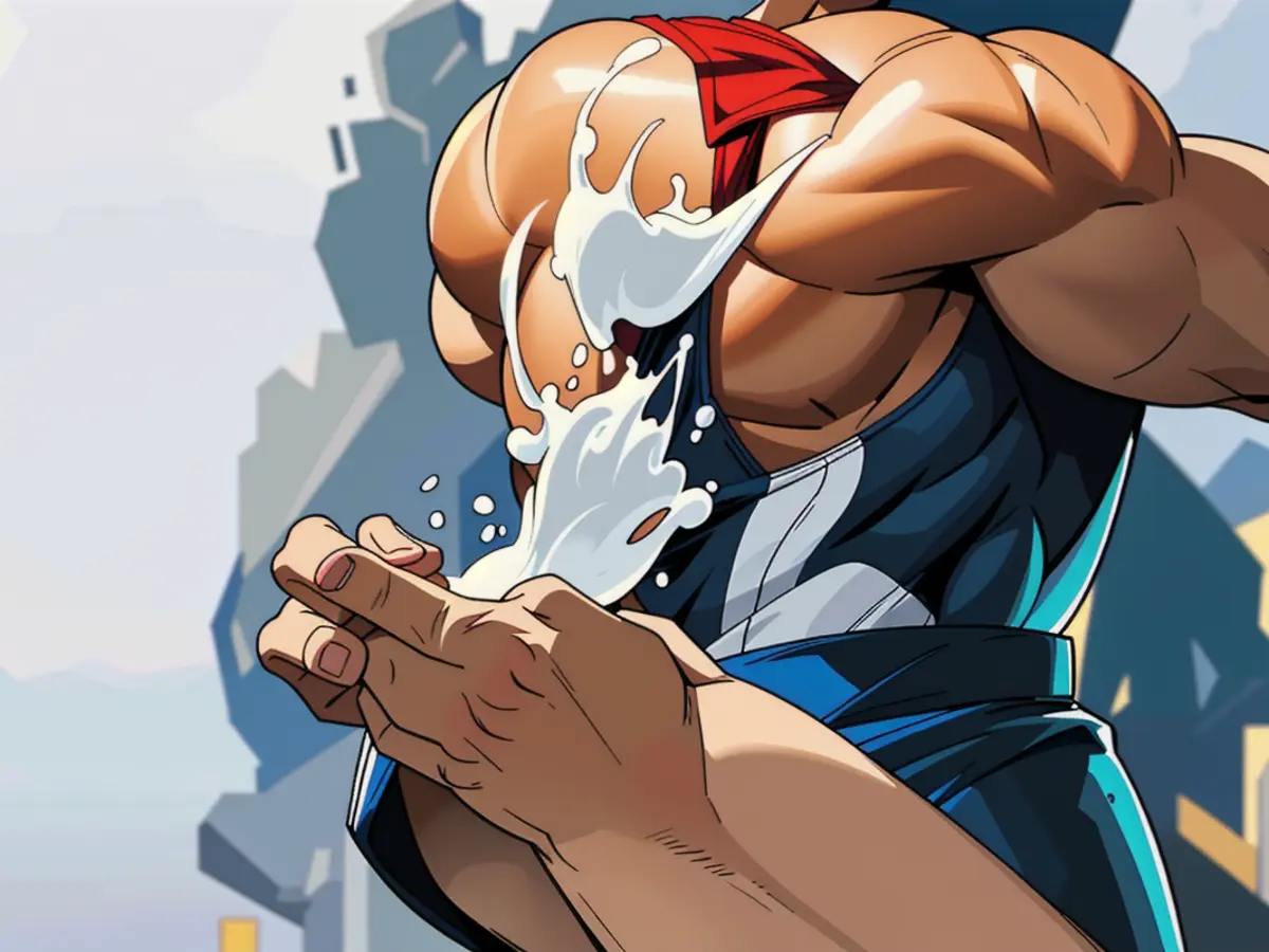 User explicitly requests: Distributing a smidgen of the milky substance onto a hand Individual discharging a blob of the white substance onto their palm from a model