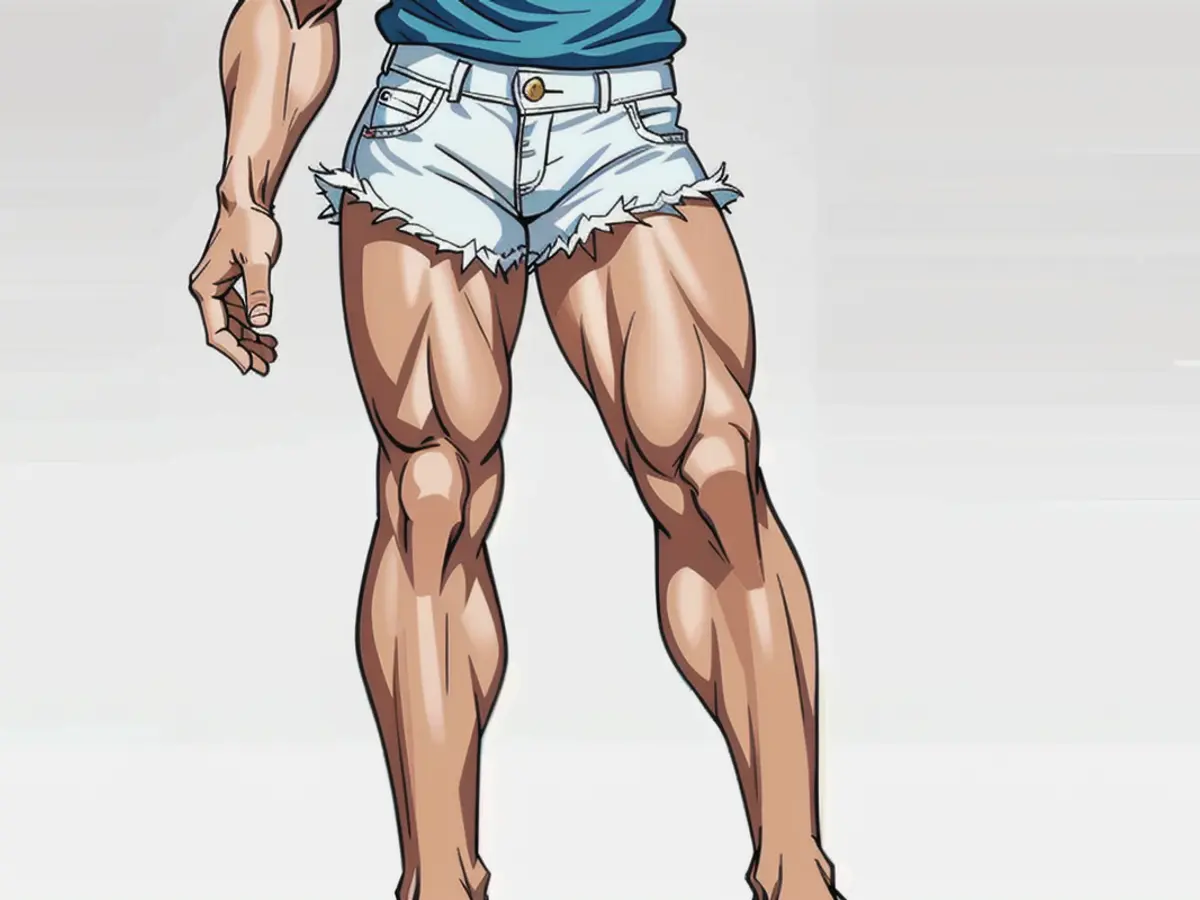 Individual donning light-washed denim shorts in style Individual sporting casual attire, featuring light-toned denim shorts.
