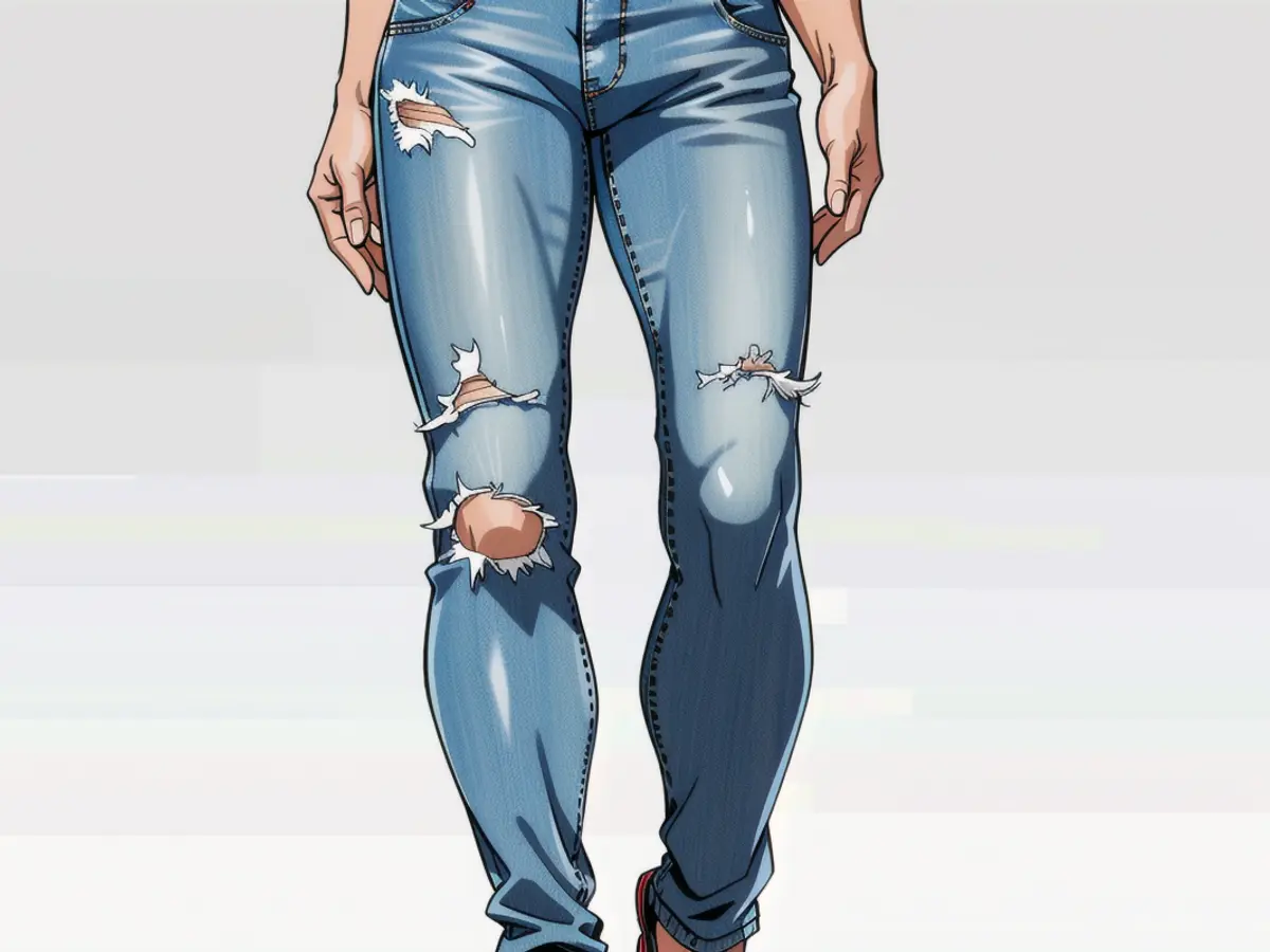 Individual sporting light-toned denim trousers. Individual donning light-toned denim trousers