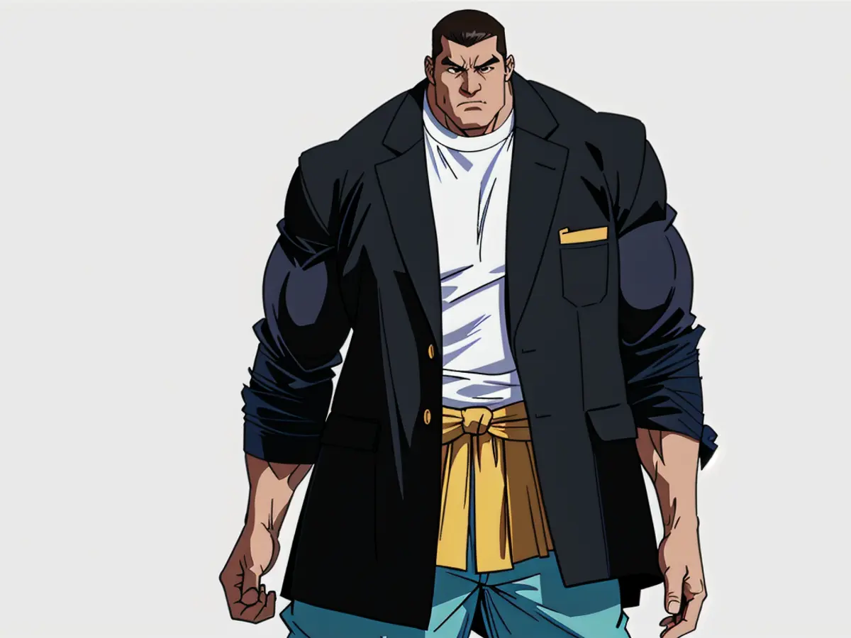 Individual donning black blazer in fashion display Individual sporting a black blazer in fashionable attire
