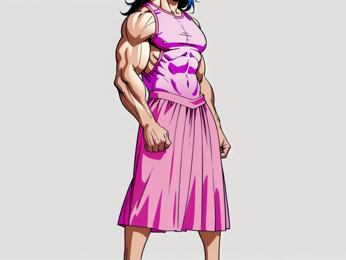 Individual sporting a vibrant, pink mid-length skirt in public. Skirted model donning vibrant pink midi attire