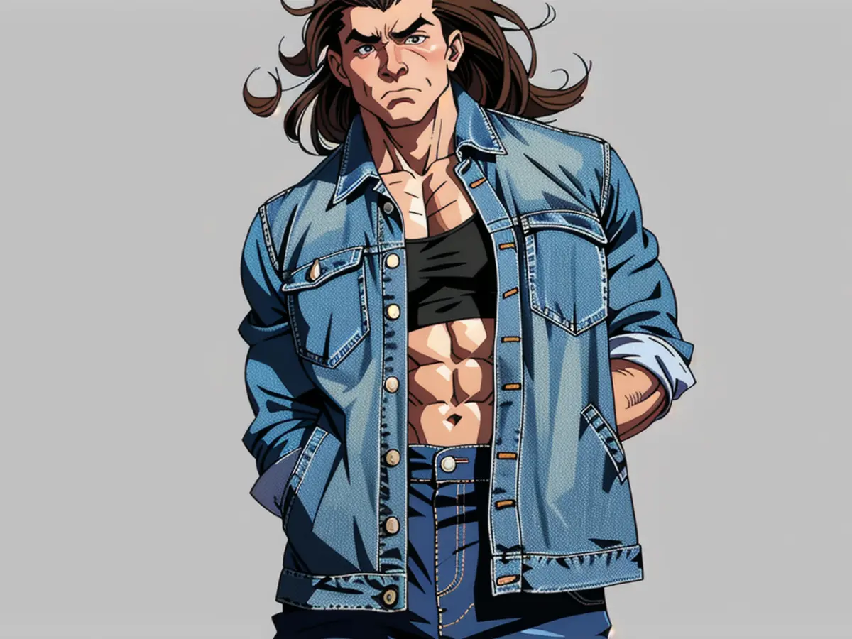 Denim jacket worn by fashion model Denim jacket worn by fashion model