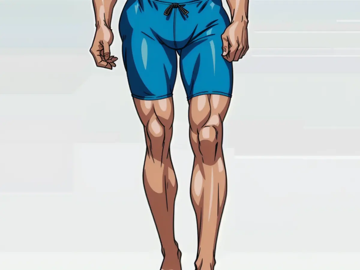 Individual sporting stylish, azure-colored cycling shorts. Individual sporting vibrant blue shorts designed for cycling.
