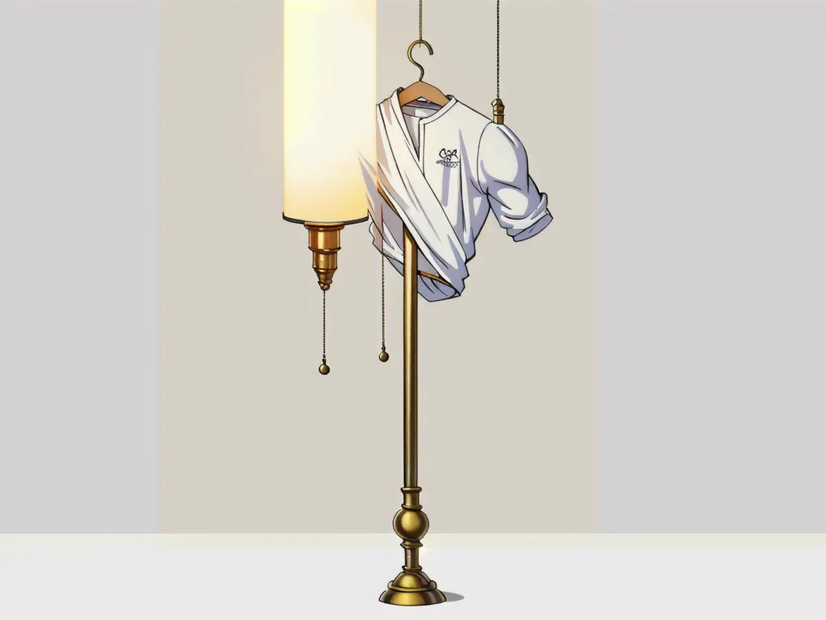 Detailed view of the brass-toned table lamp Detailed focus on a brass-hued table lamp.