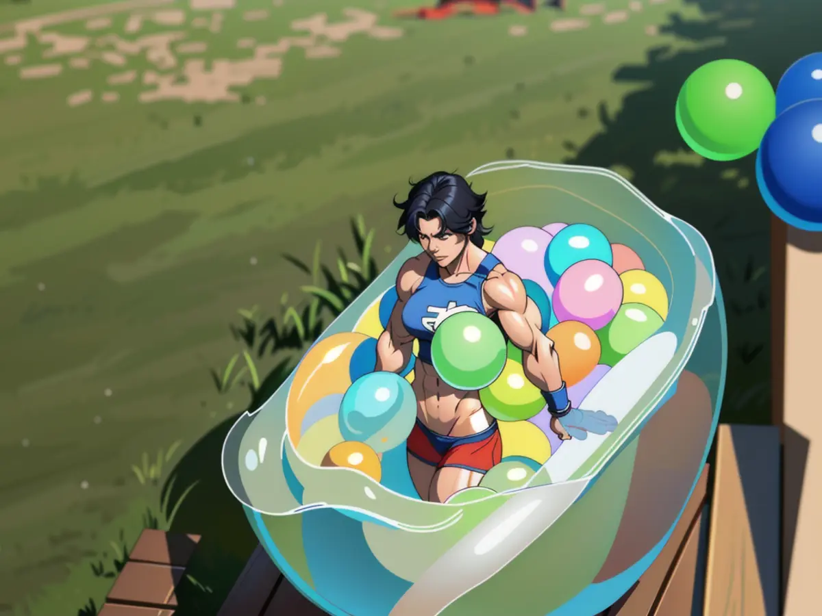 Image of a customer's substantial water balloon container, brimming with water-filled spheres Image of a substantial water balloon container, brimming with colorful, inflated spheres.