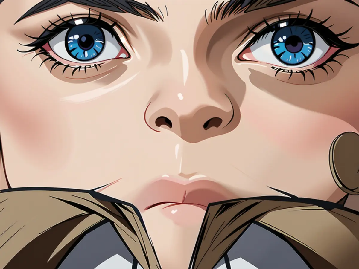 Two contrasting images display a reviewer's eyes: one eye with and one without mascara, highlighting the transformation in appearance; the second image showcases both eyes with defined, extended-appearing lashes due to applied mascara. Dual eye comparisons: first image portrays one eye with mascara contrasted against the other without, demonstrating mascara's impact; second image features mascara on both eyes, accentuating lashes for a defined, lengthened look.