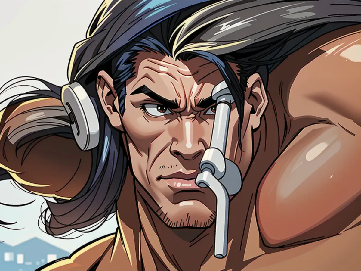 User dons white AirPods hooks over ears, using standard AirPods during exercise at gym User sports white AirPods ear hooks alongside standard AirPods during gym workout