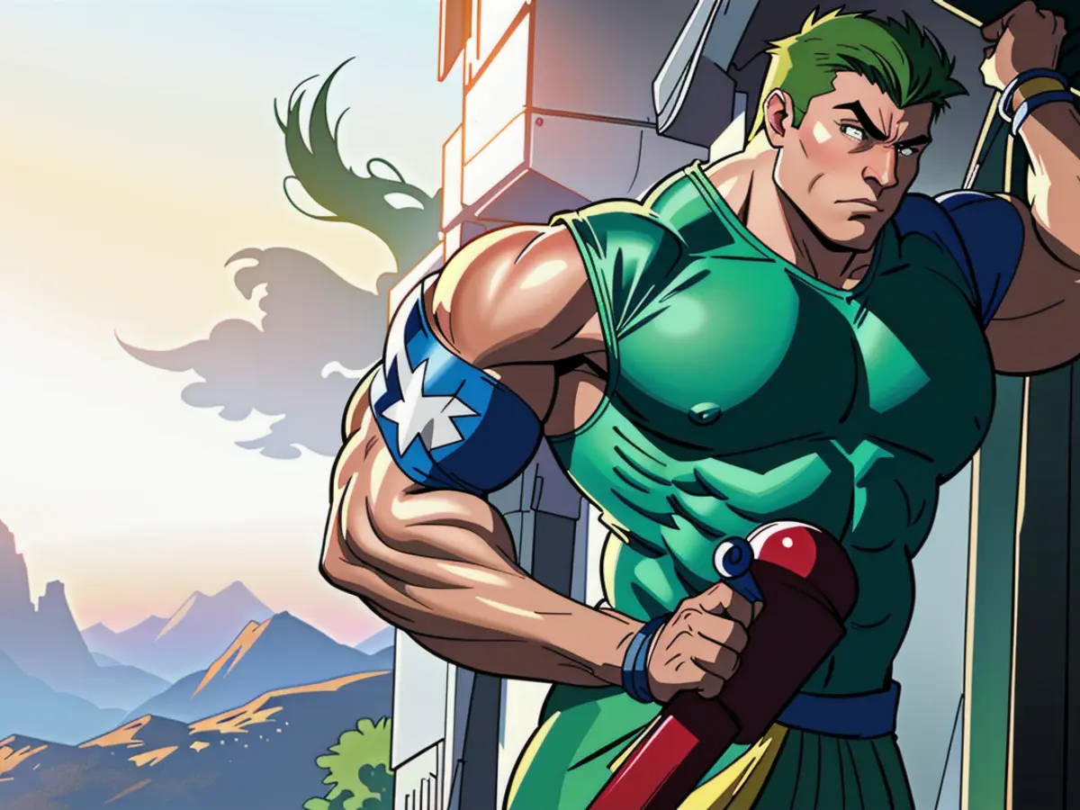 Appraiser donning a green gown offers evaluation. Critic donning a green gown offers evaluation.