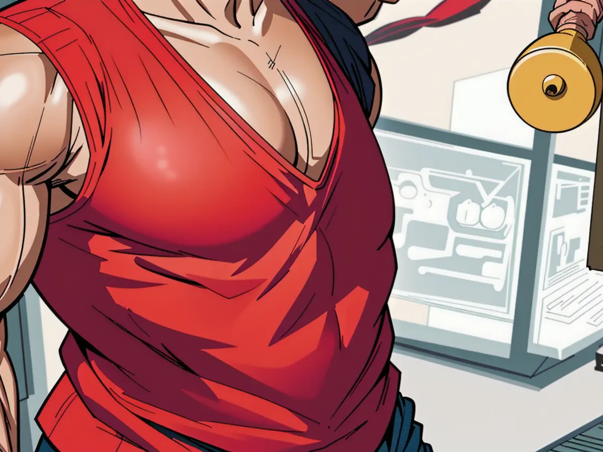 Critic sporting red tanks and jeans signs off on latest music single. Reviewer sporting a red tank top and jeans offers assessment