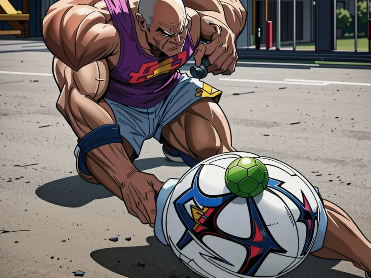 Snapshot of Reviewer's Picture, Goldendoodle Excitedly Posing Near a Kick Tab Soccer Ball Goldendoodle posing with reviewer, exuberant as it holds soccer ball by grab tab in photograph