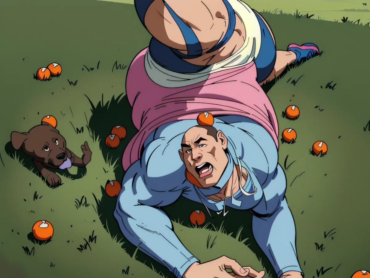 Dog rests on green grass, tongue extended, near a multicolored ball. Equipped with a pink neck accessory bearing identification tags. Dog resting on green lawn, tongue extended, near a multicolored ball. Sporting a pink neck accessory, adorned with identification tags.