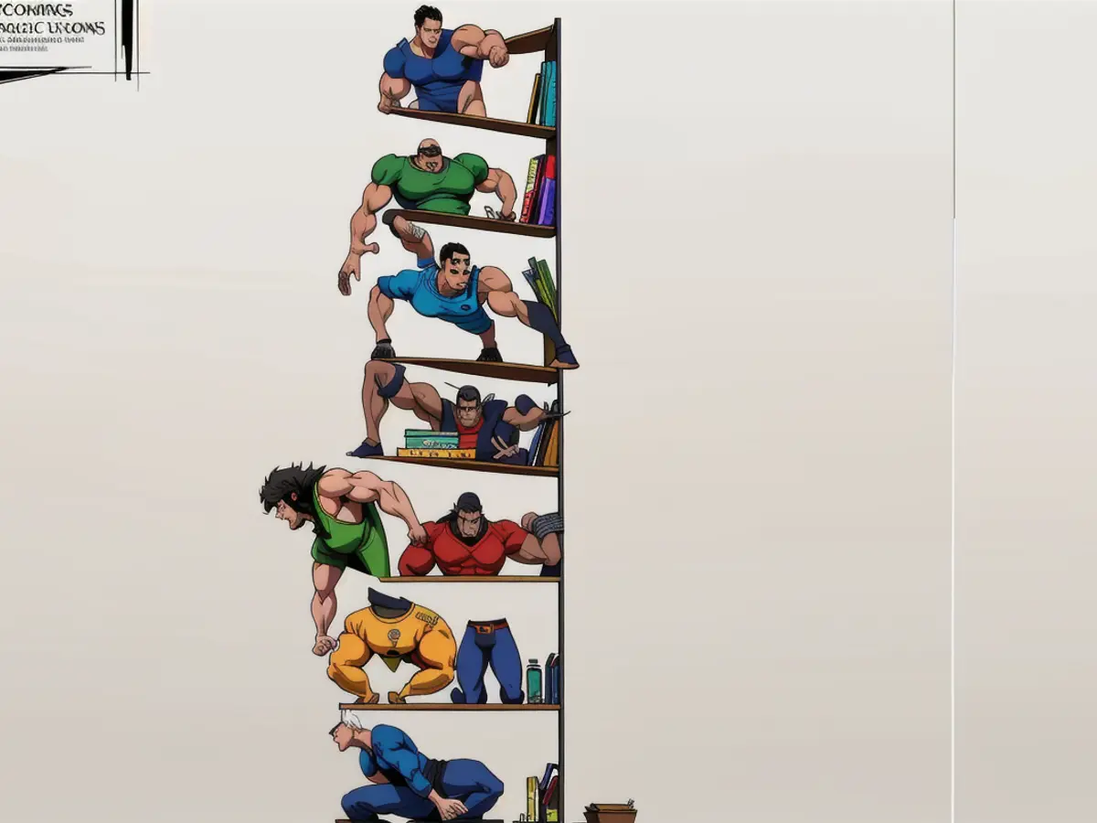 Multi-tier display rack, accommodating a pair of items on each level.