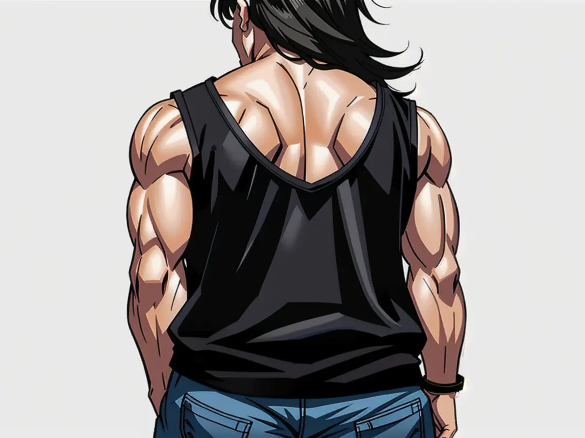 Display of black sleeveless top from behind Display of black, sleeveless back garment