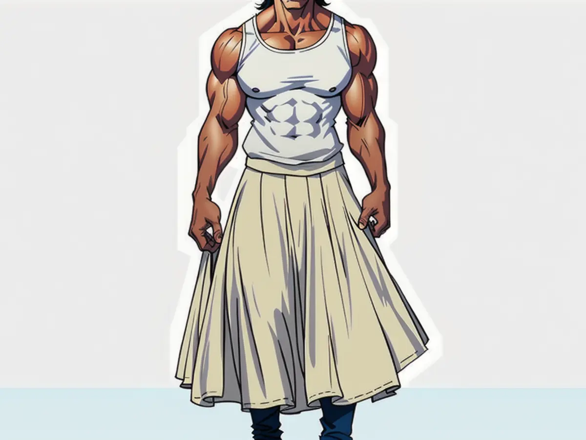 Individual sporting a sleeveless garment in public display. Fashion model donning a sleeveless attire.
