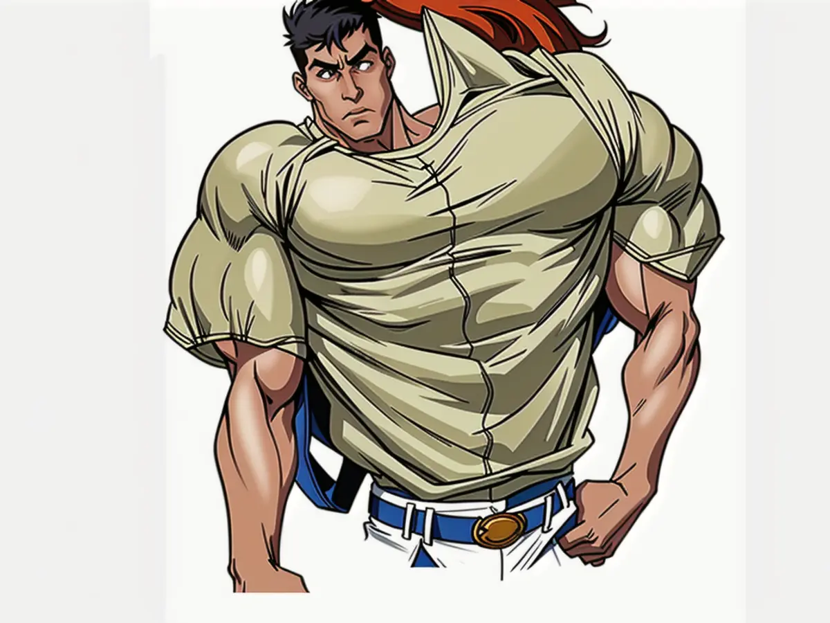Fashion model donning voluminous sleeve button-up attire Individual donning a puffy-sleeved button-up attire