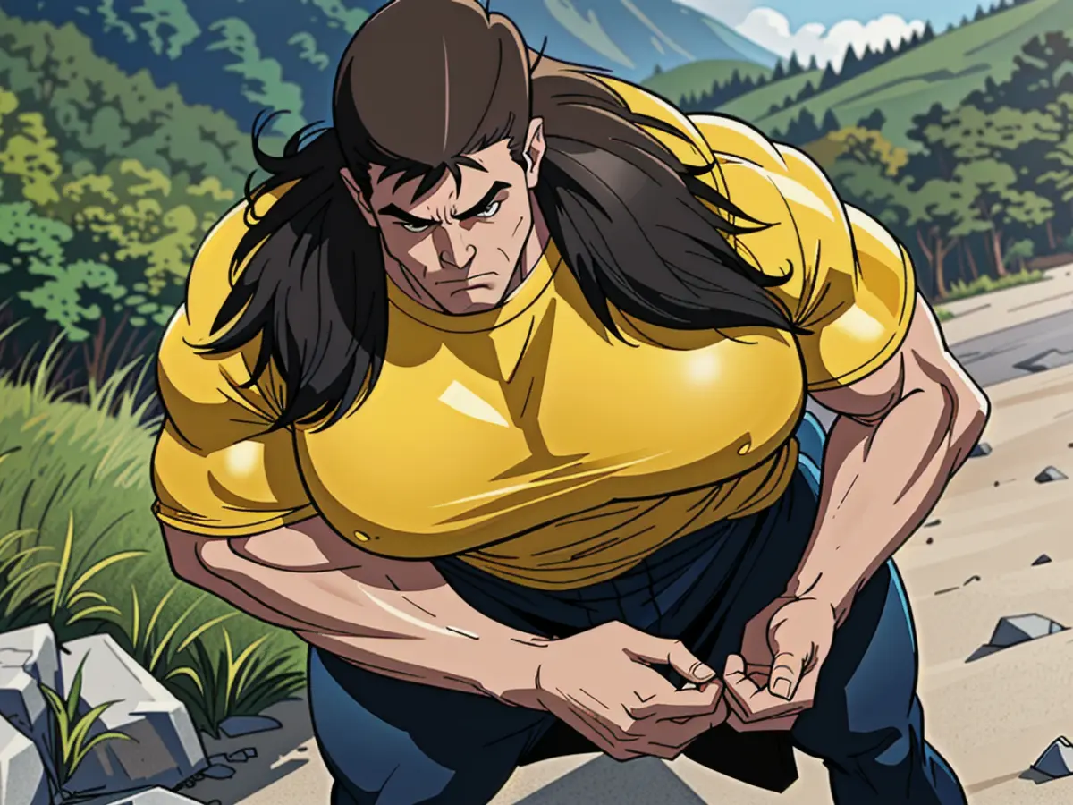 Critic donning a yellow tee and black trousers offers assessment Critic donned in yellow Tee and black slacks offers analysis