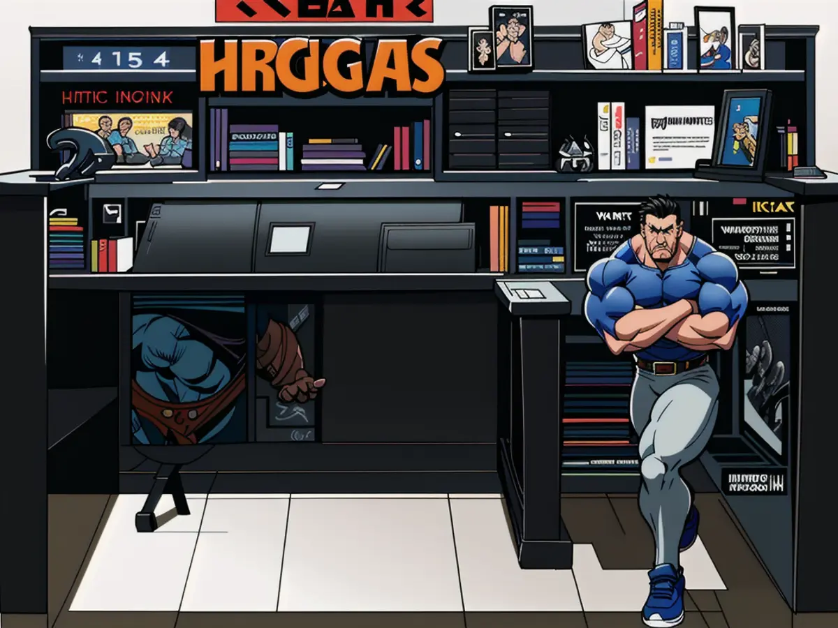 Household office setup spotlight: Striking black workstation with a hutch incorporating a computer, literature, phone, and office materials, perfect for home office retail suggestions