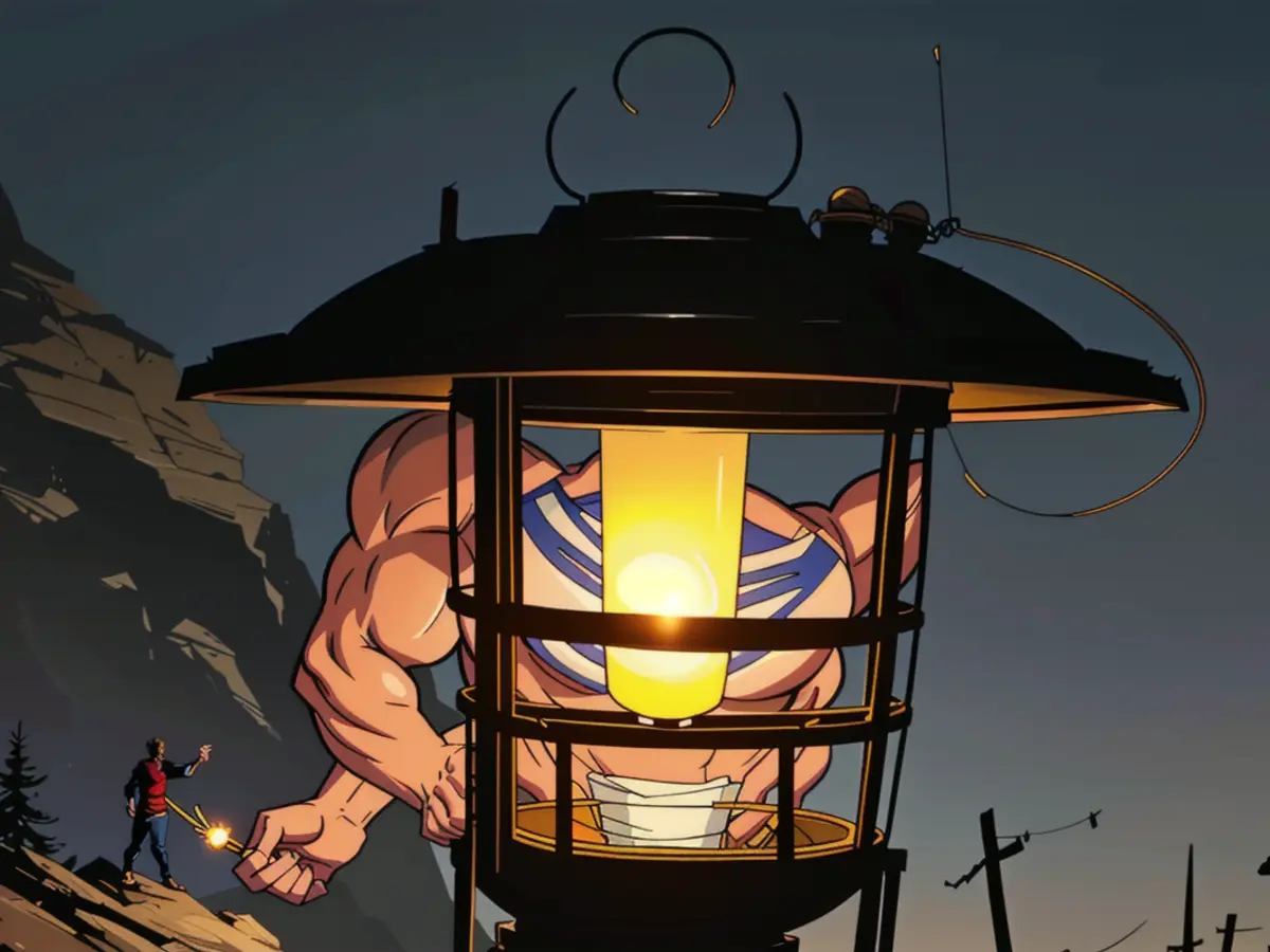 Investigator Illuminates Device Under Scrutiny Inspection Continues: Lantern Examined Closely