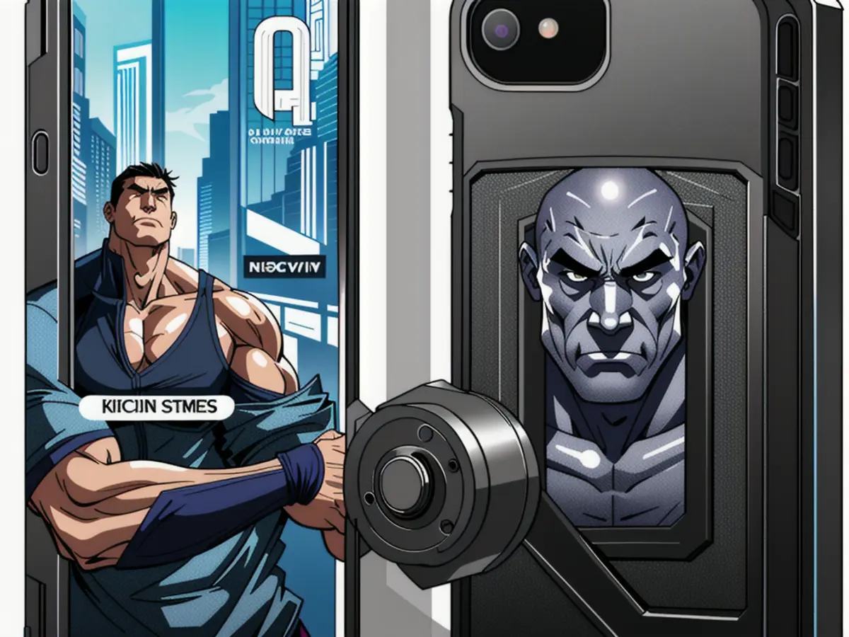 iPhone 16e/13/14 Compatible Tough Black Case with Adjustable Stand, Crafted for Safeguarding and Long-Lasting Performance High-grade black phone case featuring a built-in stand, suitable for iPhone 16e, 13, or 14. Engineered for robust protection and longevity.