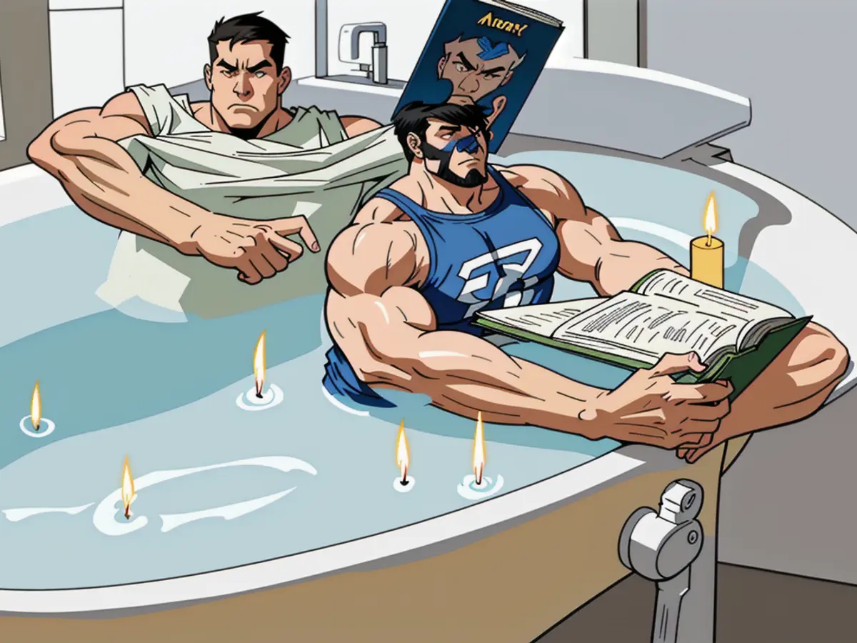 Full tub adorned with a tray holding a book, candles, a wine glass, a mobile device, and a towel. A bathtub adorned with a reading stand, candles, a wine glass, a mobile device, and a towel, all positioned atop the filled tub.