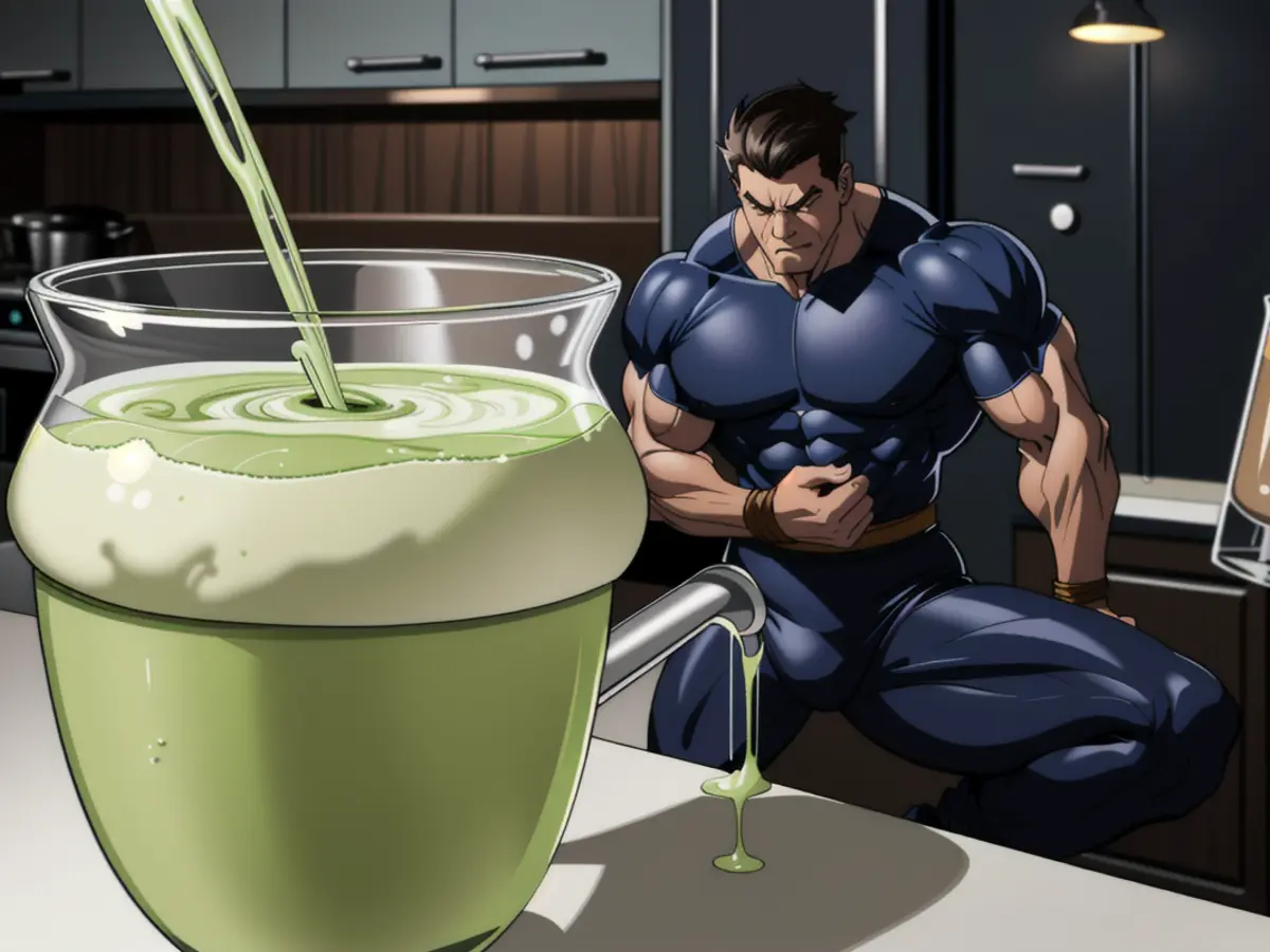 Preparing an Iced Matcha Latte at Home Using a Single Milk Frother in a Domestic Kitchen Creating an Iced Matcha Latte in the Kitchen: A Milk Frother's Dual Purpose Exercise