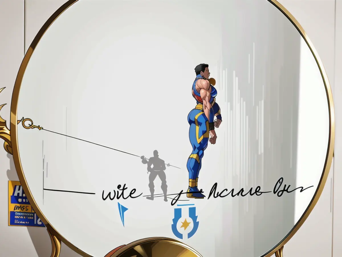 Gold-tinted mirror adornment featuring the script