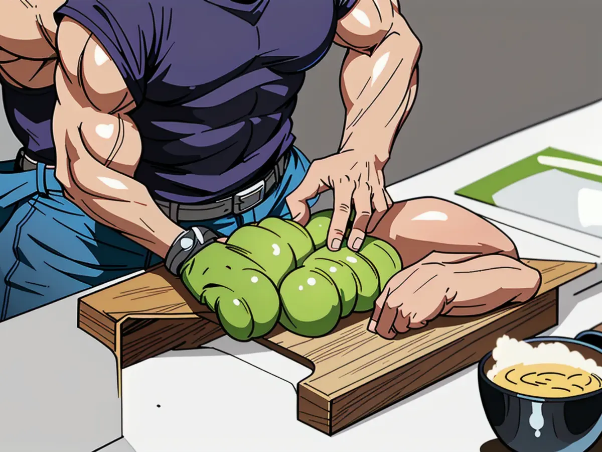 Sushi-Making Kit in Action: Detailed Slicing of Sushi Pieces on a Cutting Board Sushi-making kit in action: Precisely slicing sushi pieces on a chopping board.