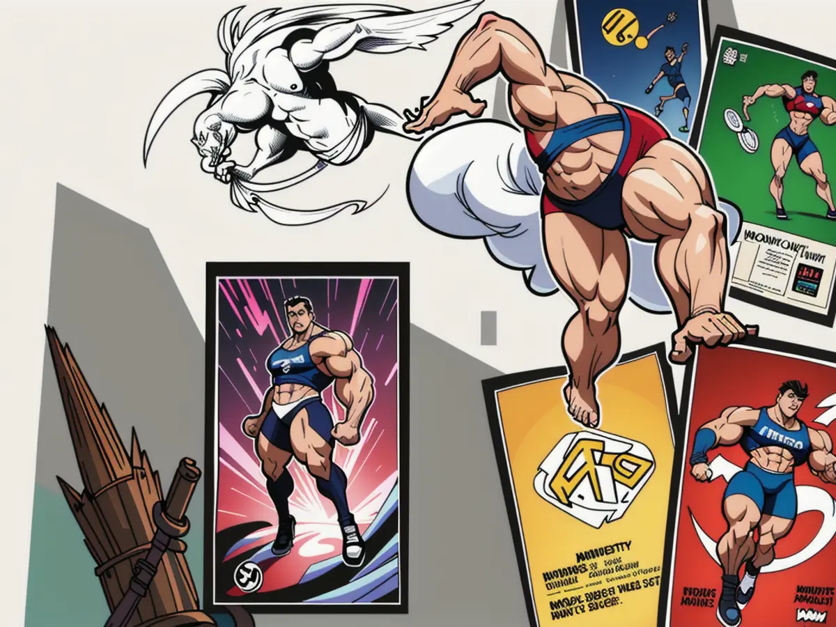 An individual handles a collection of cards labeled with exercises such as burpees, side lunges, bicycles, and T-pose pumps. Individual utilizes a deck of fitness cards, marked with exercises such as burpees, side lunges, bicycles, and T-pose pumps.